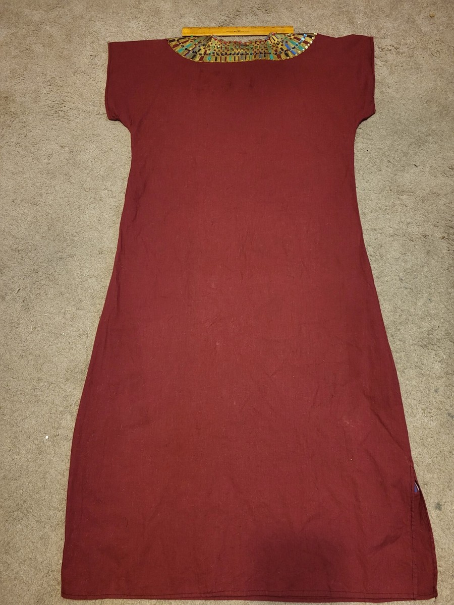 Egyptian Tut Caftan/Moo Moo Burgundy Dress, Beads Sequins Pearls Made in Egypt. View 3