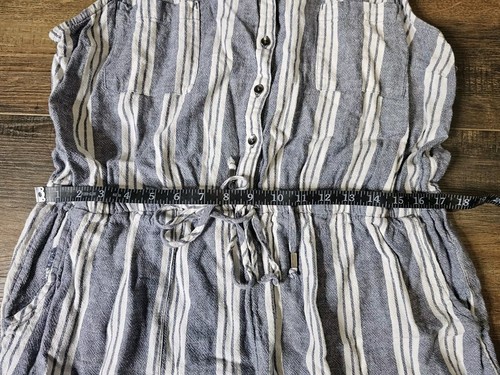 Kelly Renee Romper Womens XL Blue White Striped Linen Blend Shorts Pockets - Picture 5 of 7