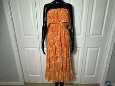 ✅NWOT ✅MSK Strapless Ruffle Tiered Midi Dress ✅Floral ✅Orange ✅Pull On ✅Size M