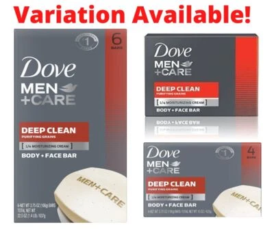 Dove Men + Care Body & Face Bar Deep Clean Moisturizing Soap Bar Shower Cream