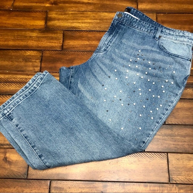 pearl embellished jeans plus size