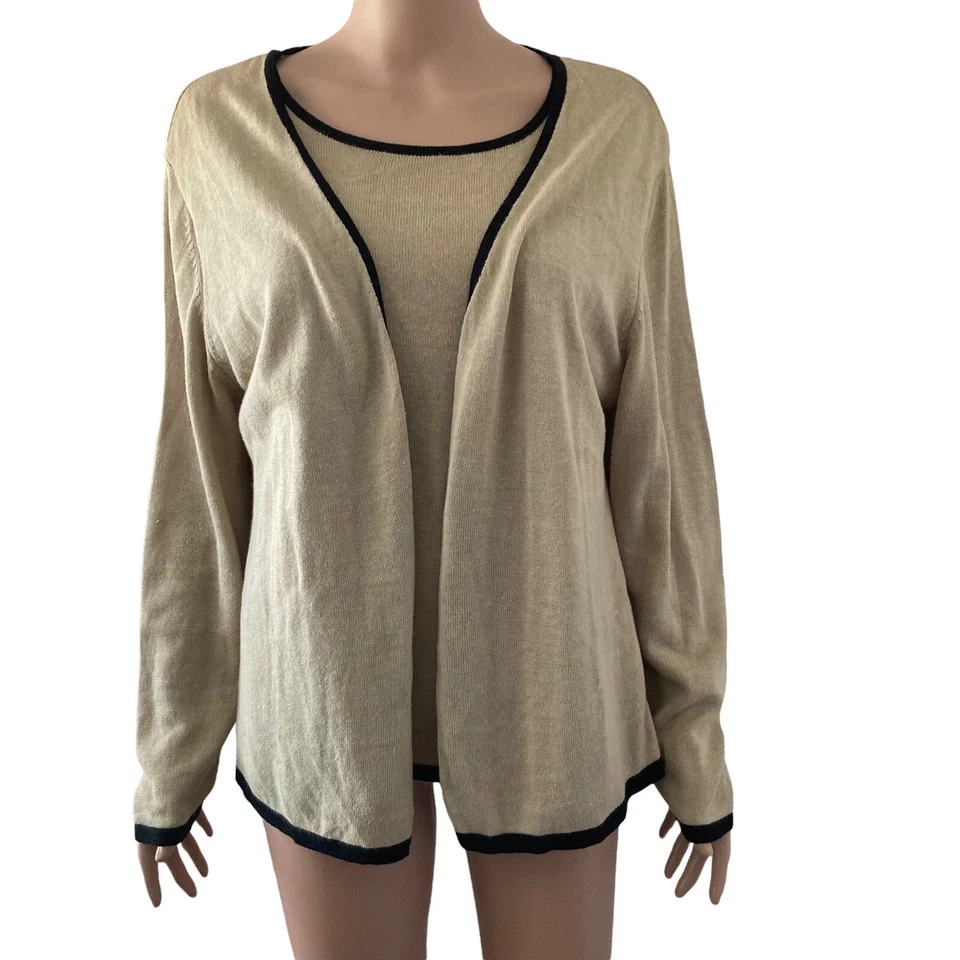 Vintage United States Sweater Womens XL Linen Blend Twofer Beige light Brown - Image 3 of 4