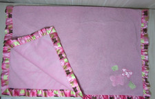 Itty Bitty Brand Baby Blanket Pink plush brown green butterflies satin trim