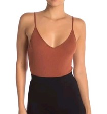 BP NWT Size L Rust Bodysuit Ribbed V-Neck Thong Staple Layering Piece