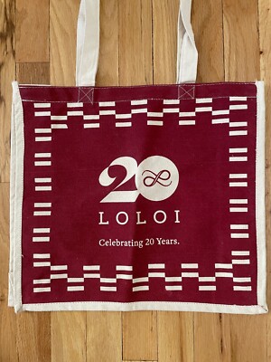 LOLOI 20 Yr Anniversary Burlap Tote Burgundy Beach Pool Shop Bag 2 Handles 16''