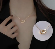 Stainless Steel Double Heart Pendant Necklace Delicate