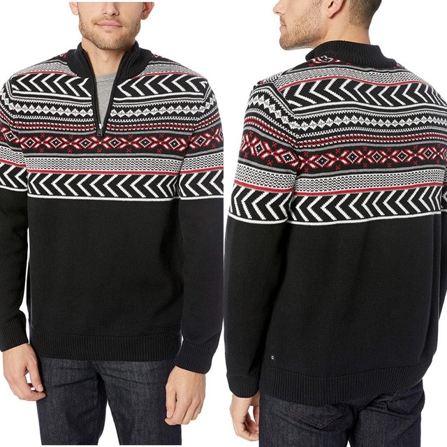 New Chaps Mens Novelty Fashion Long Sleeve Sweater Sz XL Abstract Black