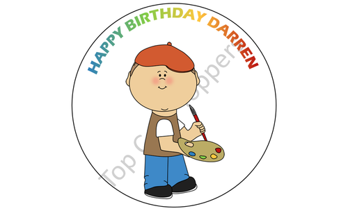 Male Artist With paint brush painting Cake topper icing / wafer Personalised - Picture 2 of 2