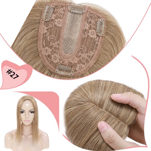 Topper Clip In Real Remy Human Hair Toupee Hairpiece With Bangs Silk Top Base UK - Picture 24 of 37