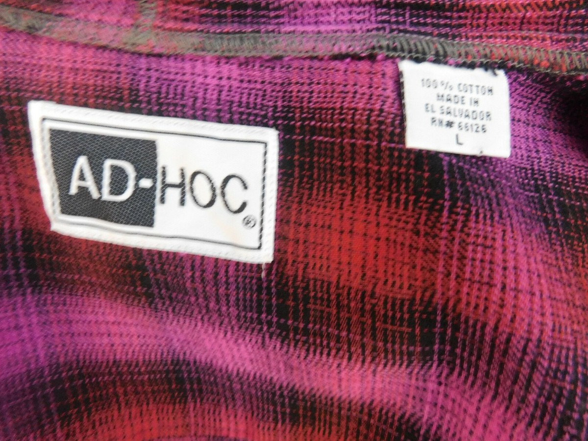 NWT Ad Hoc Women's Red/Black/Pink Plaid Hooded Shirt ~ Size L | eBay