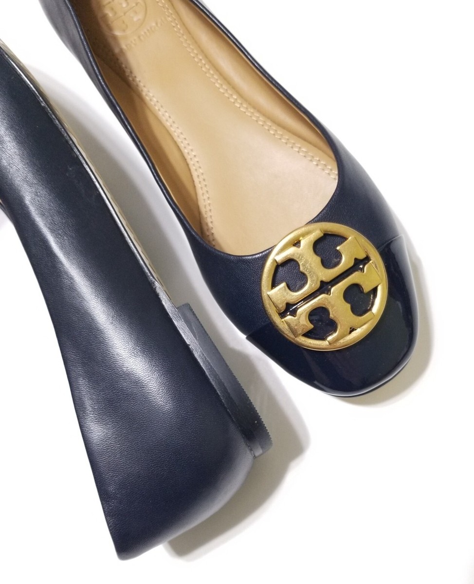 NIB Tory Burch Chelsea Cap-Toe Leather Ballet Flat, Perfect Navy