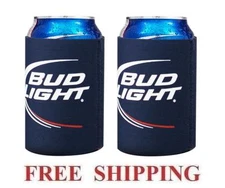 BUD LIGHT 2 BEER CAN COOLERS KOOZIE COOLIE HUGGIE HOLDER NEW BUDWEISER