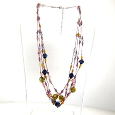 Crystal Bead Silken Cord Multi strand Necklace