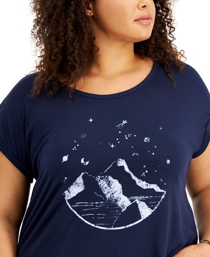 Style & Co Women's Plus Size Graphic Print Scoop Neck T-Shirt (1X, Sky Blue) - Picture 3 of 3