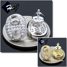 MEN 925 STERLING SILVER ICY CZ GOLD PLATED/SILVER MARINE LINK STUD EARRING 188