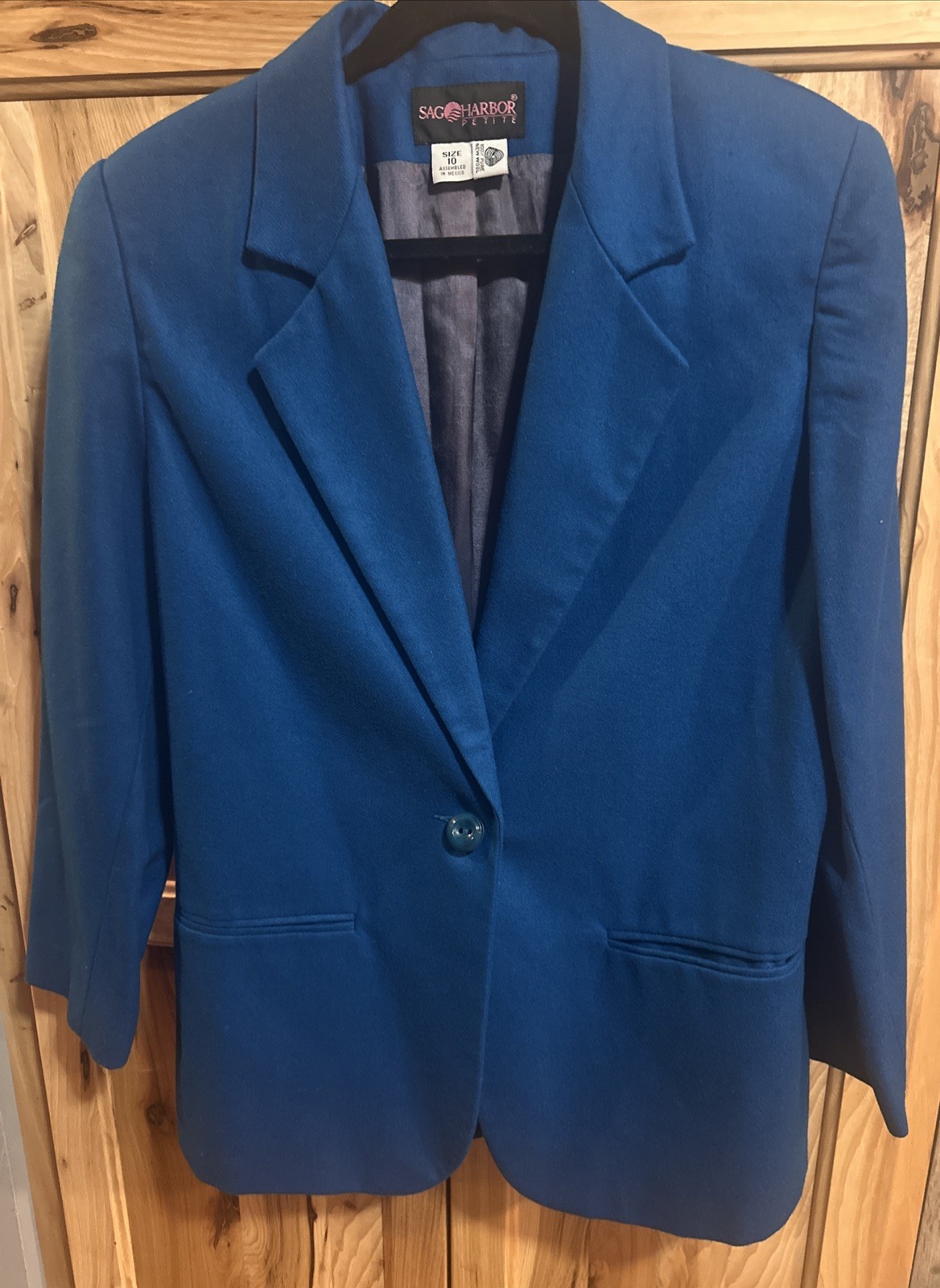 Vintage 100percent Wool Blazer!!! Teal Blue!  1 Button Jacket With Pockets - Slay! 10P image 2
