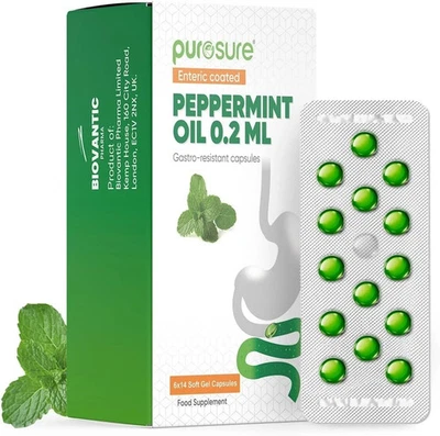 PUROSURE Peppermint Oil Capsules Relief Stomach Bloating Digestion Bad Breath 84 Soft Gel