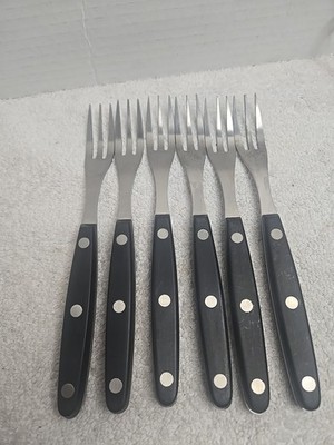 Vintage Rostfrei Stainless Steel Forged Black Handle 6 Forks, 3 Rivets