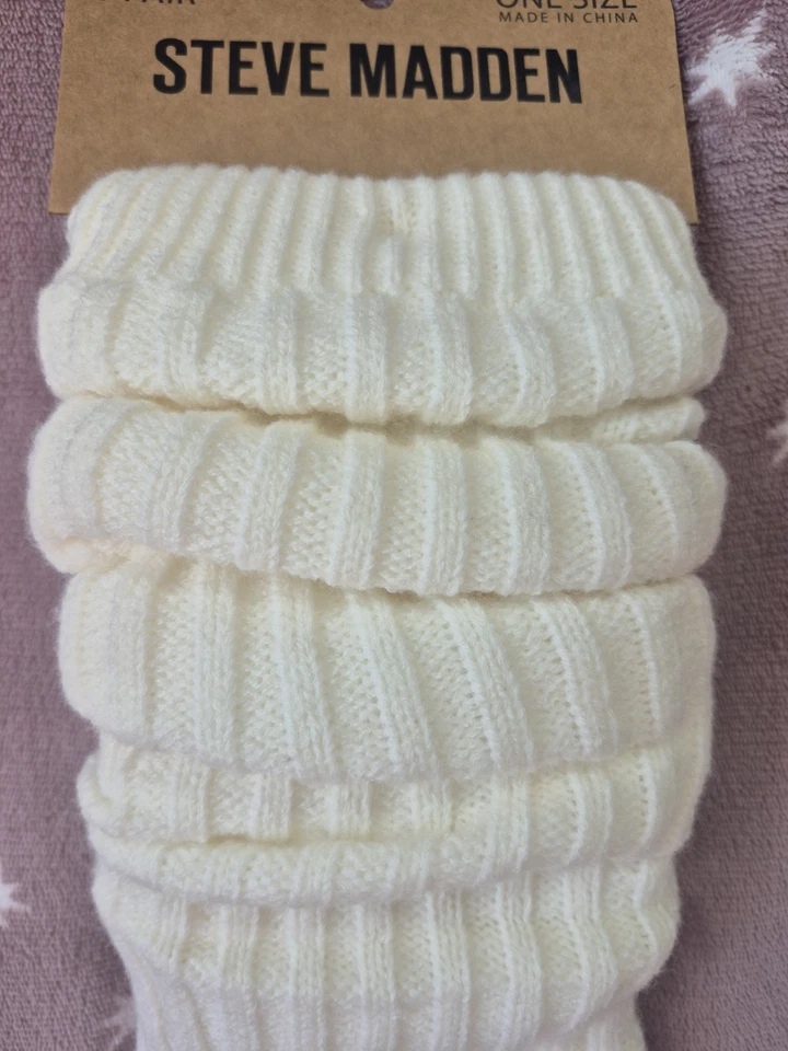Steve Madden Ivory Ribbed Knit Legwarmers One Size Cozy Winter Balletcore Lounge - Image 3 of 4