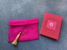 A Set Of 5 Red Hand Crafted Cards In A  Decorative Bag Each With Floral Design