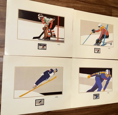 1980 Lake Placid Winter Olympics Cunningham Signed Prints USPS Stamps Rare