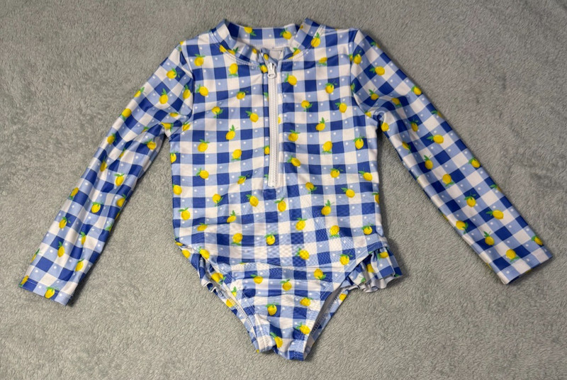 Wonder Nation 2T Lemon Blue Plaid Zip One Piece Protective Swim Suit
