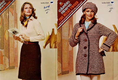 Bulky Tweed Knitting Pattern Leaflet 3 Patterns 1970's Vintage CM Coat Hat Skirt