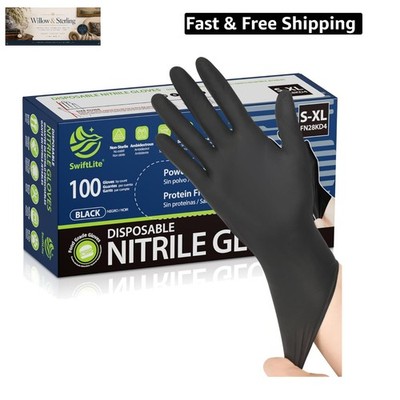 Black Nitrile Gloves, Food Safe Disposable Gloves Latex Free, Rubber Gloves P...