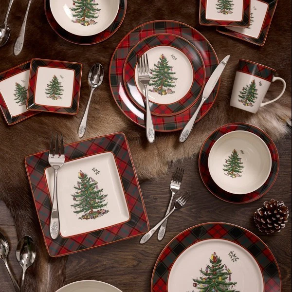 Spode Árbol de Navidad Tartán 10.5′′ Plato de Cena, Juego de 4 - Apto para Lavavajillas Foto 4 de 4