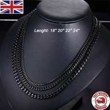 Mens Boys Curb Chain 18"-24" 3mm 5mm Stainless Steel Black Cuban Necklace Link