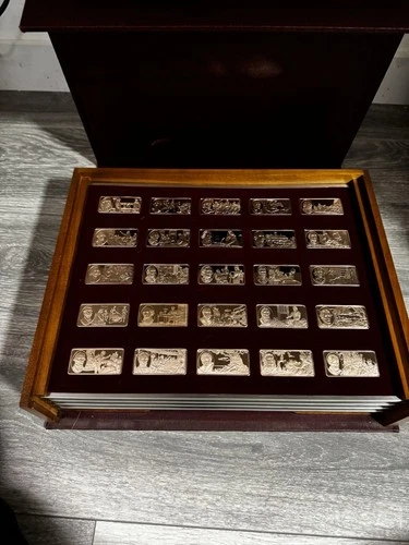 Rare Franklin Mint The 100 Greatest Americans Bronze Bullion Box PROOF SET of 25