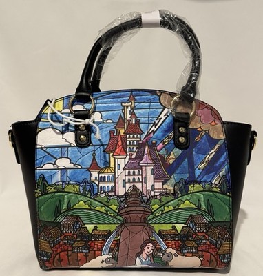 New Loungefly Disney Beauty and the Beast Belle Castle Stained Glass Satchel Bag