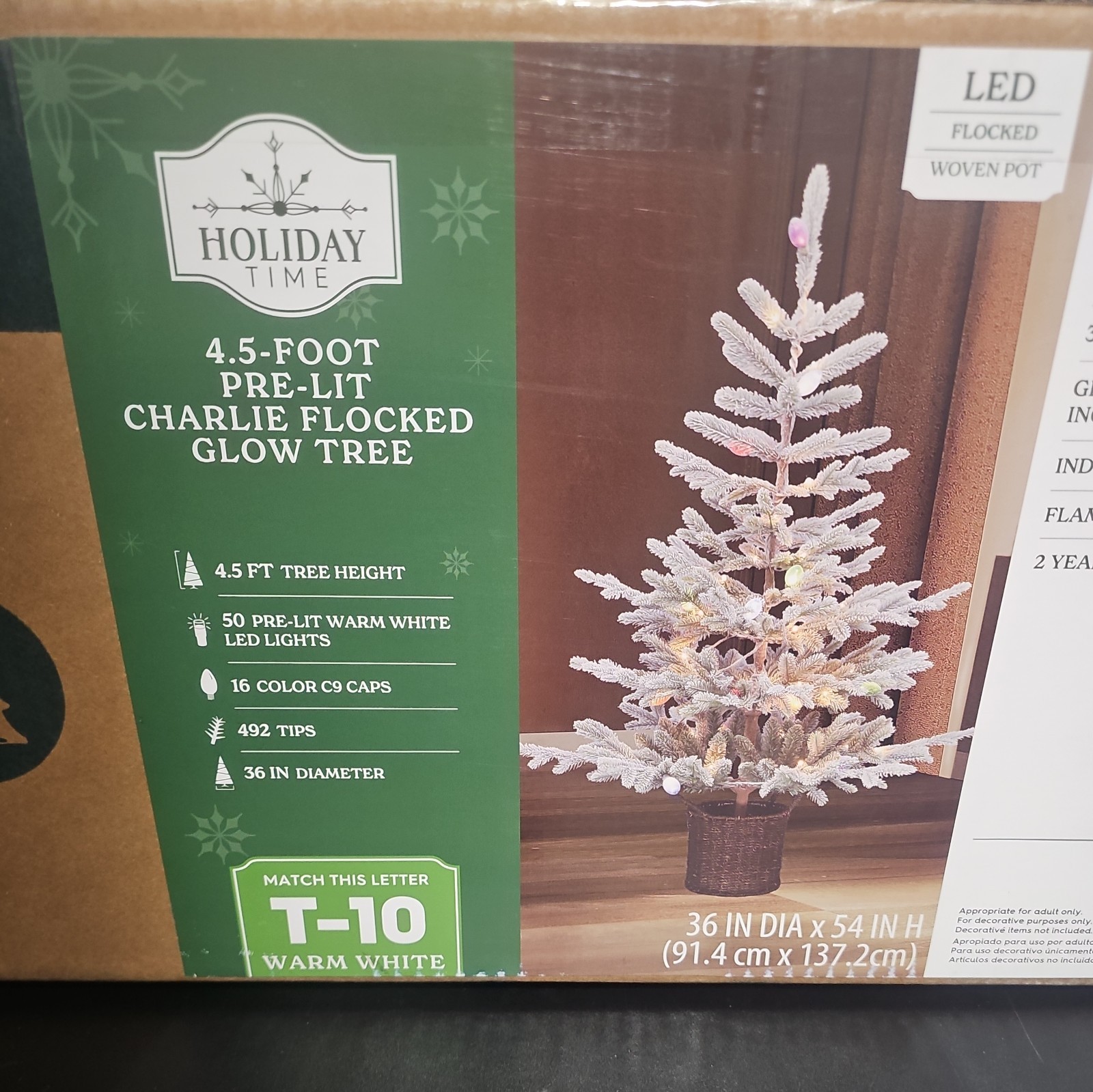 4.5 foot Artificial Christmas Tree Pre-lit Charlie Flocked Glow Tree