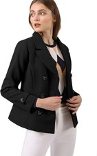Allegra K Women's Black Double Breasted Lined Pea Coat Size XXL