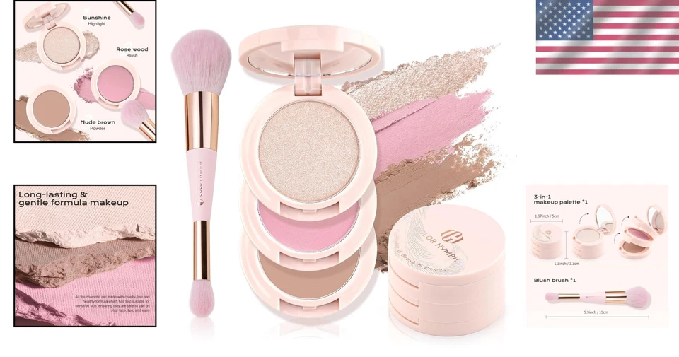 All-in-One Makeup Kit: Blush, Contour, & Highlighter Palette with Brush & Mirror - Image 2 of 4
