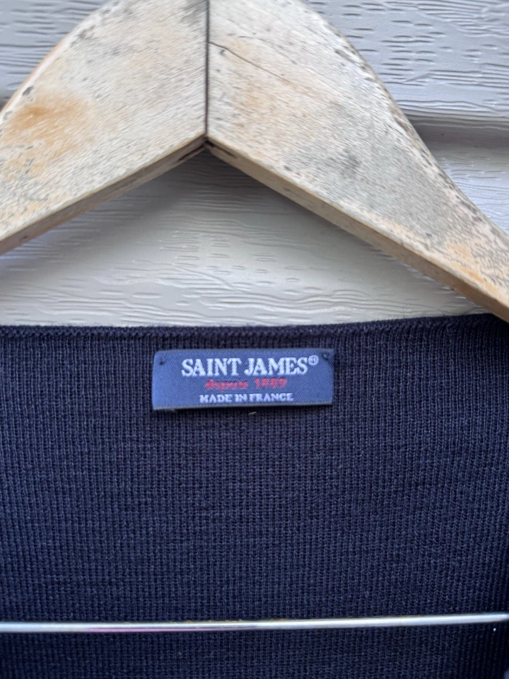 Suéter para mujer Saint James, talla 8 EE. UU., azul marino 100 % lana, Francia Foto 3 de 4