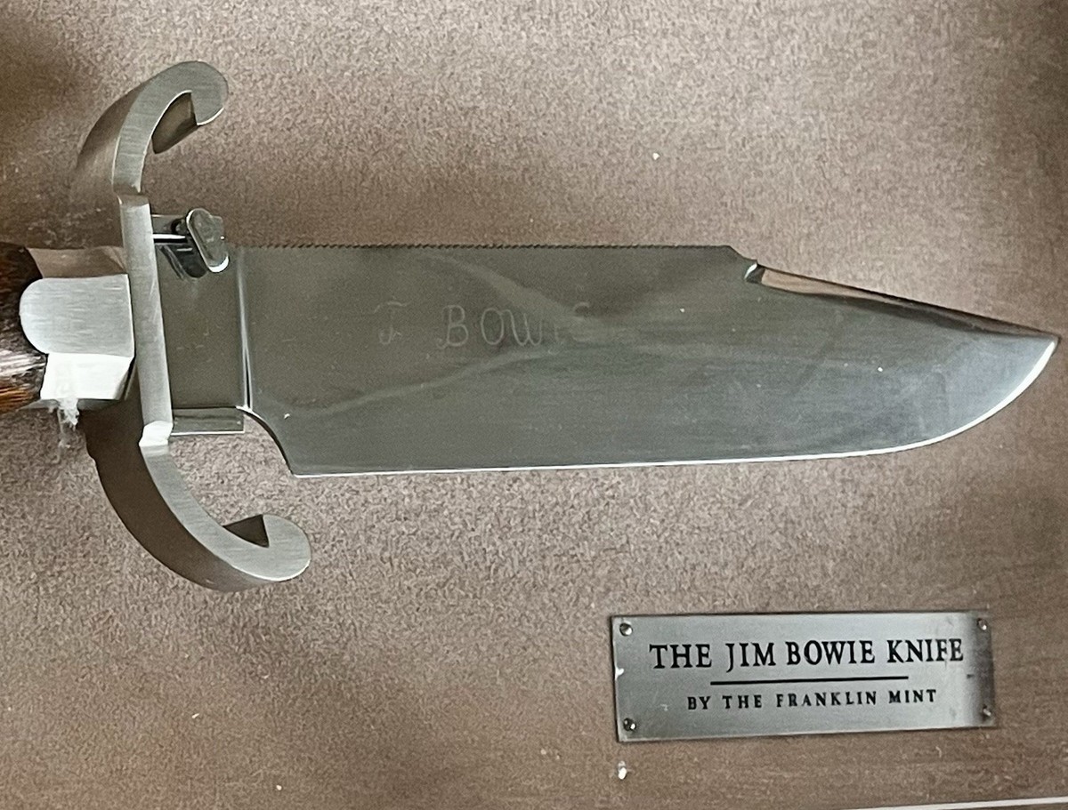 Franklin Mint Jim Bowie Knife Stainless Steel Wood Handle Display