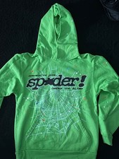 Authentic Green Sp5der Hoodie with rhinestones, size small