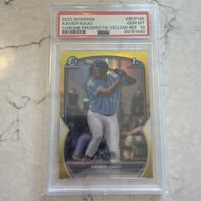 2023 Bowman Chrome Prospect 1st True Yellow Refractor /75 Xavier Isaac PSA 10 
