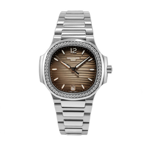 Ladies Patek Philippe Nautilus 35.2mm 7118/1200A-011 Gray Diamond Steel Watch
