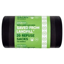 75L Black Bin Bags – Tie Handle Refuse Sacks, Recycled Plastic