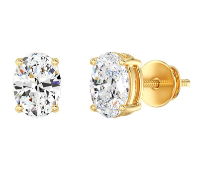 2.00 Ct Oval Cut Lab Grown Diamonds Solitaire Studs Earrings In 14K Yellow Gold