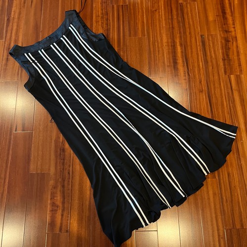 Sandra Darren Black Dress White Stripe Piping Midi Long Cocktail Formal Size 16