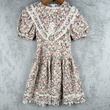 Jessica McClintock Dress Women 8 Roses Lace Trim USA Made Cottage Prairie VTG