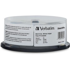 Verbatim BD-R DL 50GB 8x White InkJet Hub Printable Disc, 25-Pack Spindle