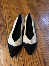 Rothy's Pointed Toe Flats Size 7 Cream Black Cap Toe