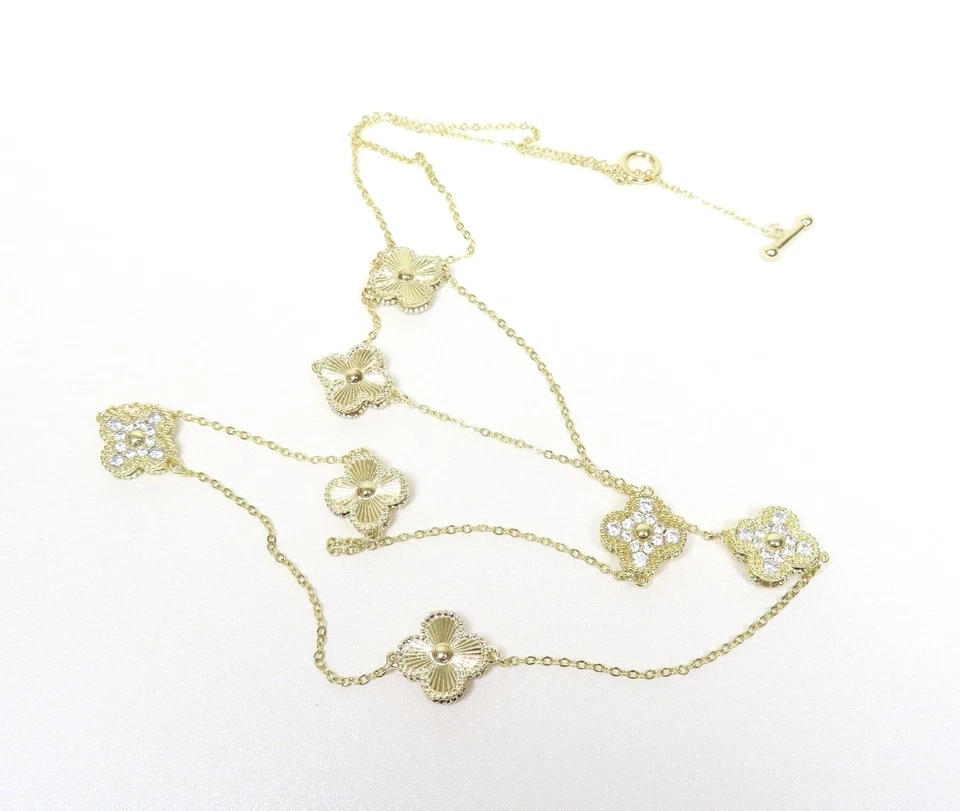 镀金立方氧化锆四叶草链式项链 — 第 4/4 张图片