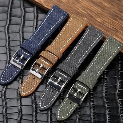 Handmade Denim Laminated Genuine Leather Watch Band Soft Strap 18 19 20 21 22mm