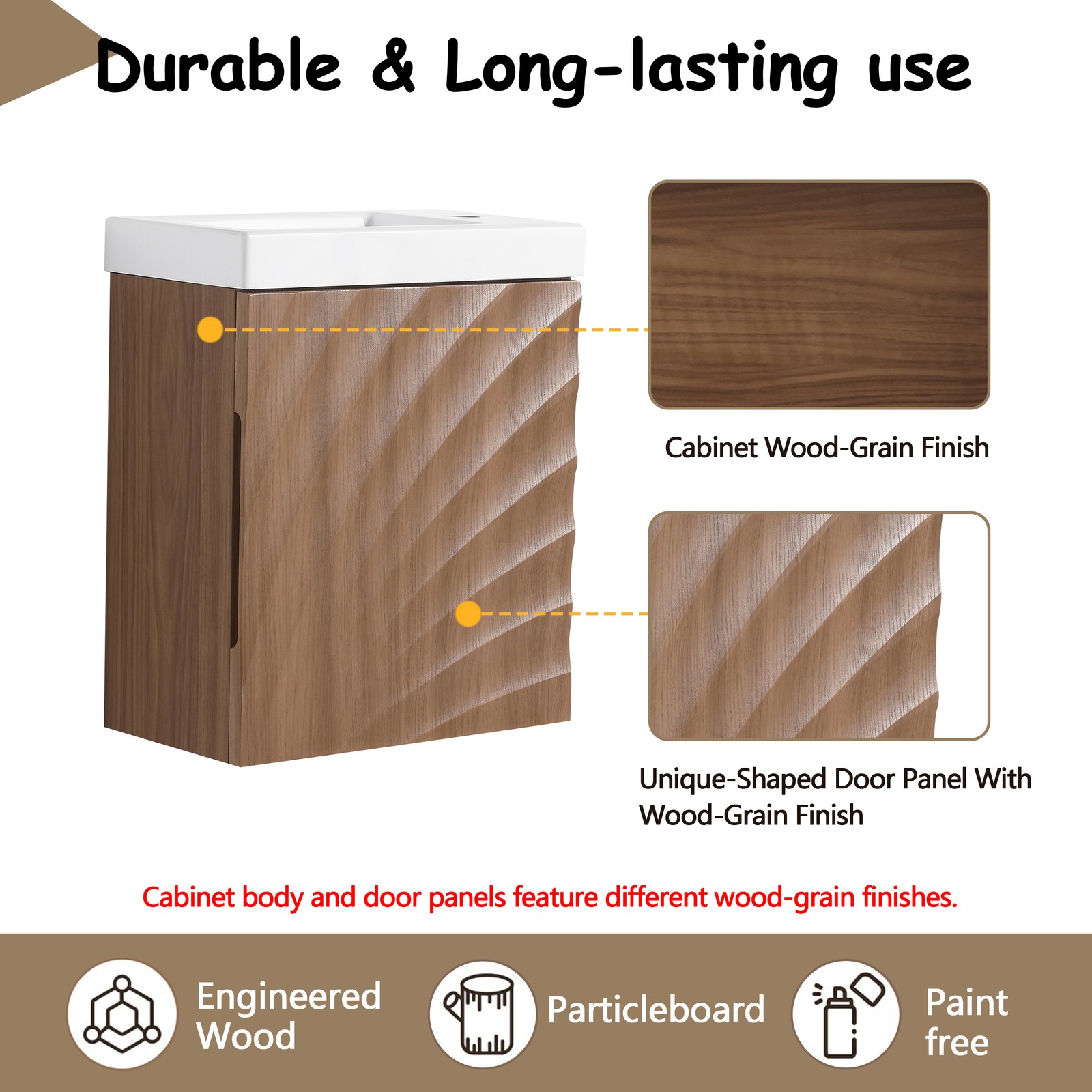 Wall-Mounted Bathroom Vanity w/Resin Sink, Storage Cabinet w/Soft Closed Door