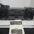 Vintage SHARP Boombox Radio Dual Cassette Player Recorder WF-A500 and Manual.
